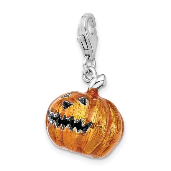 925 Sterling Silver 3-D Enameled Jack o Lantern Bracelet Charm Lobster Clasp